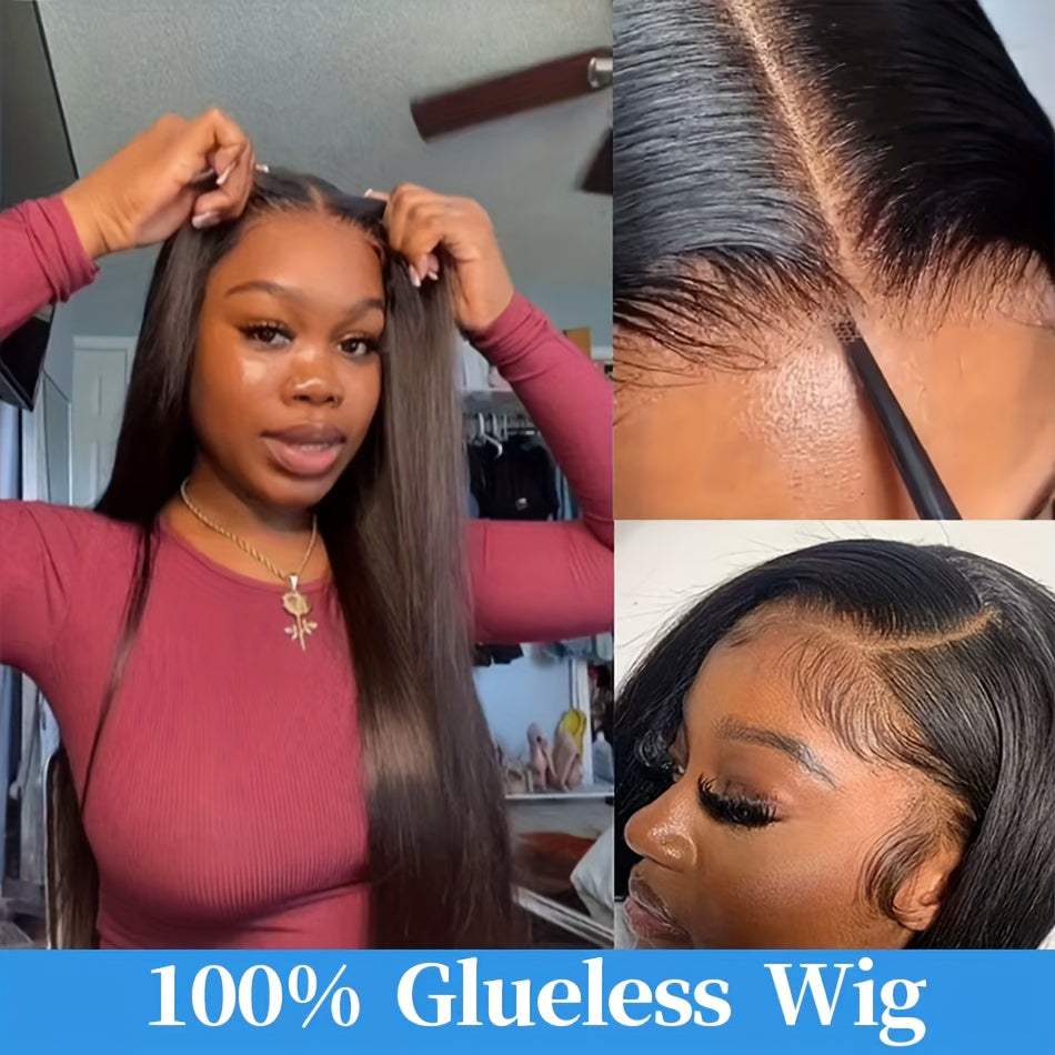 Luxurious 250% Density Straight Human Hair Wig - 5x5 HD Transparent Lace Front, Pre-Plucked & Pre-Cut With Glueless Closure, Easy To Wear & Style, Pre-Bleached Knots, 3 Seconds To Wear