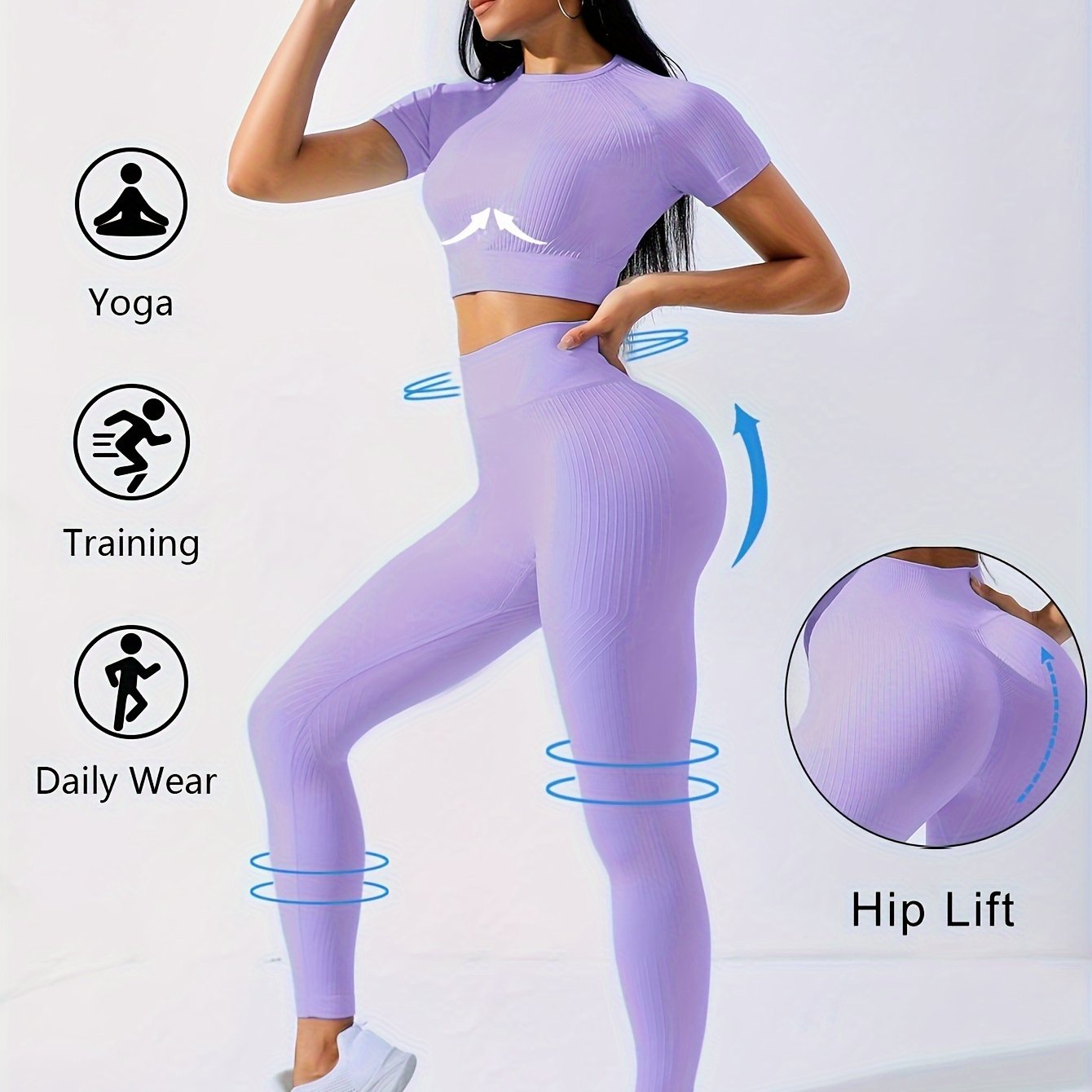 2pcs Sports Set, Short Sleeve Yoga Top & High Waist Running Workout Leggings - Breathable, Moisture-Wicking Fabric - For Women - Perfect for Yoga, Running, Gym & Fitness - Ideal Gift for Active Women