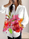 New Women'S Casual Ink Painting Printed Button-Up Long Sleeve Shirt