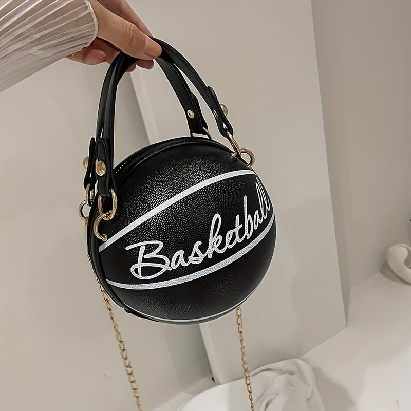 Stylish Women's Basketball Crossbody Bag - Chic PU Shoulder Bag with Zip Closure, Polyester Lining, Perfect for Sports Enthusiasts, Basketball Messenger Mini Round Bag PU Clutch, Suitable for Dates, Work, Vacation, Parties, C
