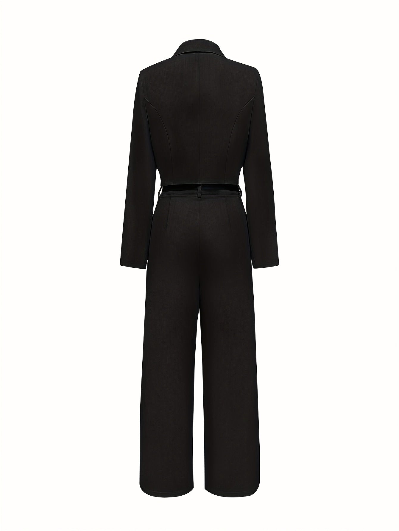 Elegant Two-Piece Long Sleeve Suit - Beige Polyester, Double-Breasted Blazer with Wide Lapels & High-Waisted Flared Pants, Stylish Accessory Bag, Perfect for Fall/Winter, Stylish Workwear | Elegant Two-Tone Suit | Polyester F