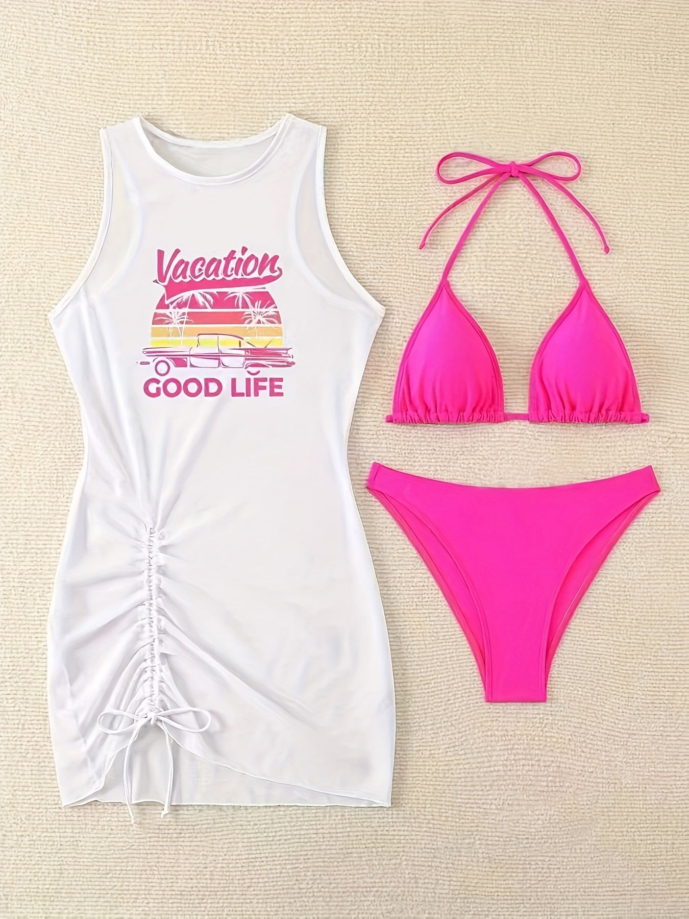 [Sexy Rope Bikini] Three-Piece Stylish Sexy Rope Bikini Set - Beach Vacation Cover Swimsuit for Women