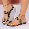 Women'S Fashion Leopard Print Slide Sandals with Large Round Buckle Toe Strap, One-Strap Flat Heel Rubber Sole Casual Streetwear Vacation Party Footwear, Summer Outdoor Wear
