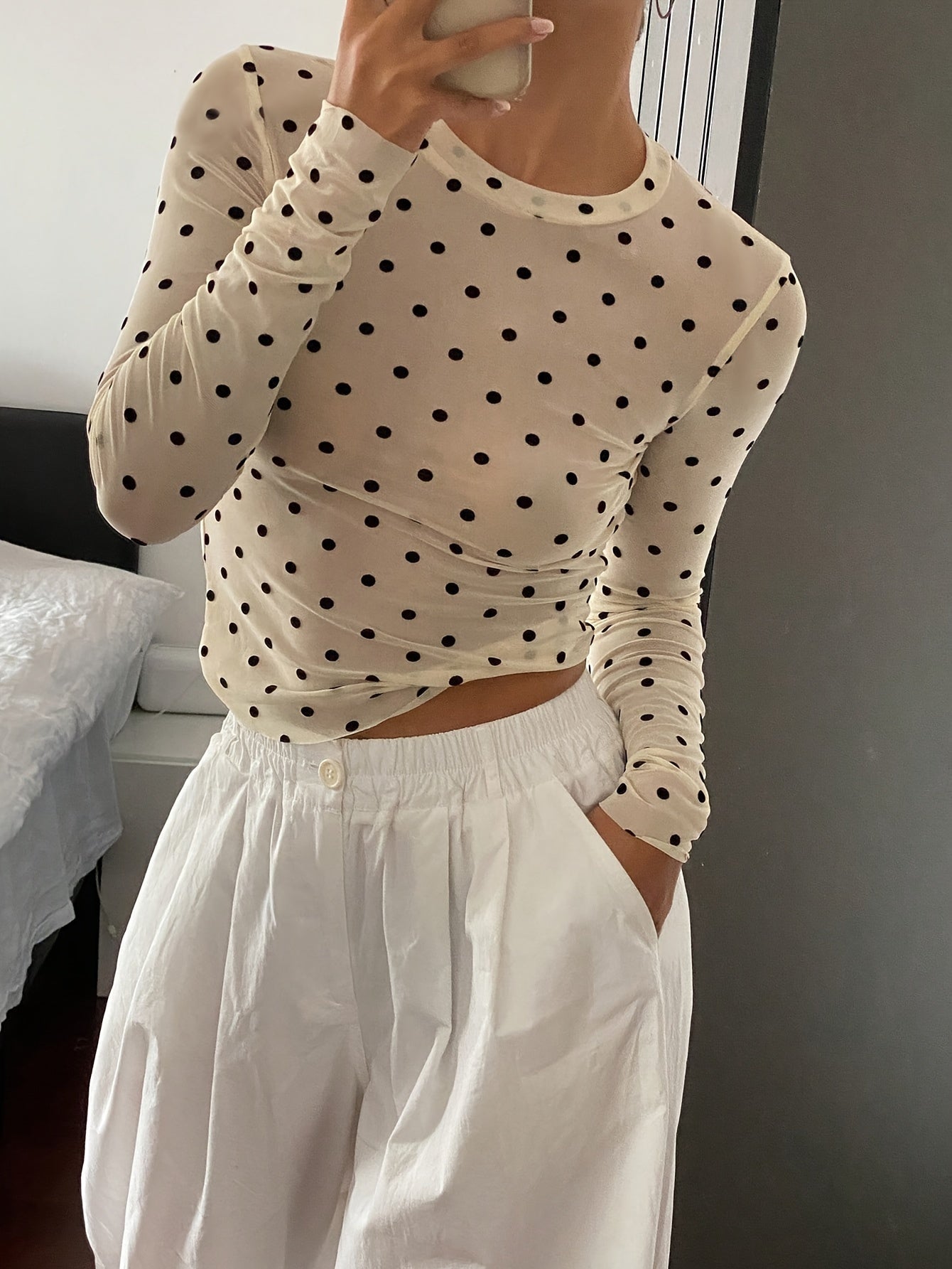 Women'S Mesh Polka Dot Velour T-Shirt