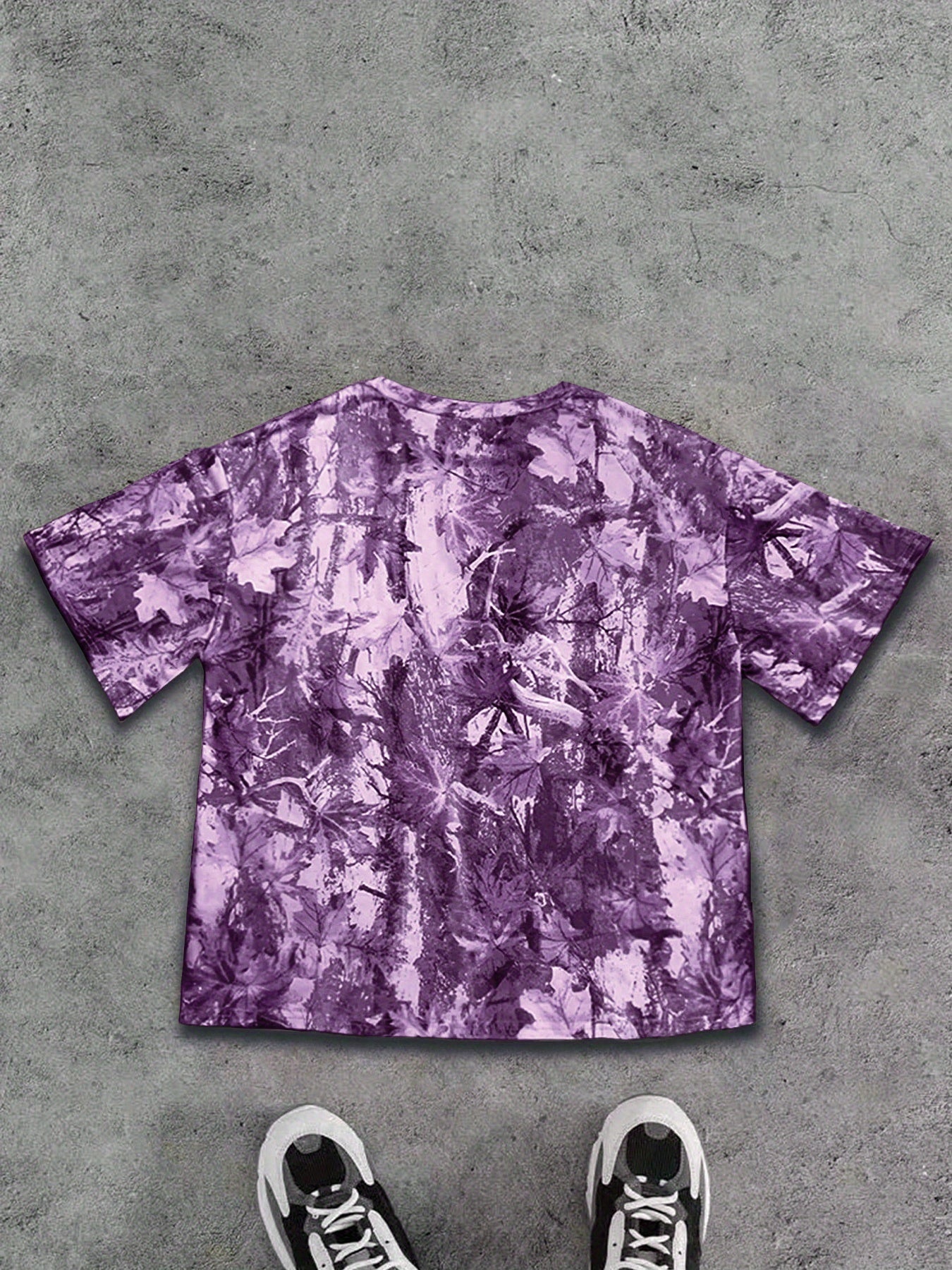 Women'S Casual Loose Fit Camo Print T-Shirt - Short Sleeve, Round Neck, Stretchy Polyester Blend, Purple Camouflage with Rugged White Detail, Perfect for Spring/Summer/Fall