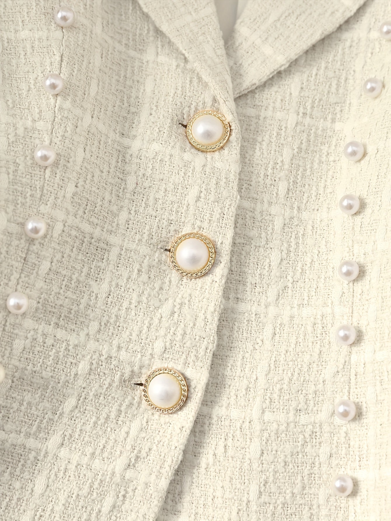 Luxurious Pearl Button Blazer - Chic Open Front, Stretchy Polyester & Spandex Blend, Machine Washable, Versatile for Spring and Fall Seasons, Perfect for Work, Date Night, or Special Occasions