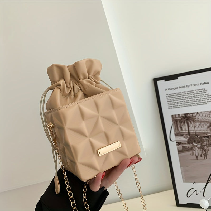 Mini Diamond Grid Small Square Bag, Fashionable Chain Square Bag, PU Material