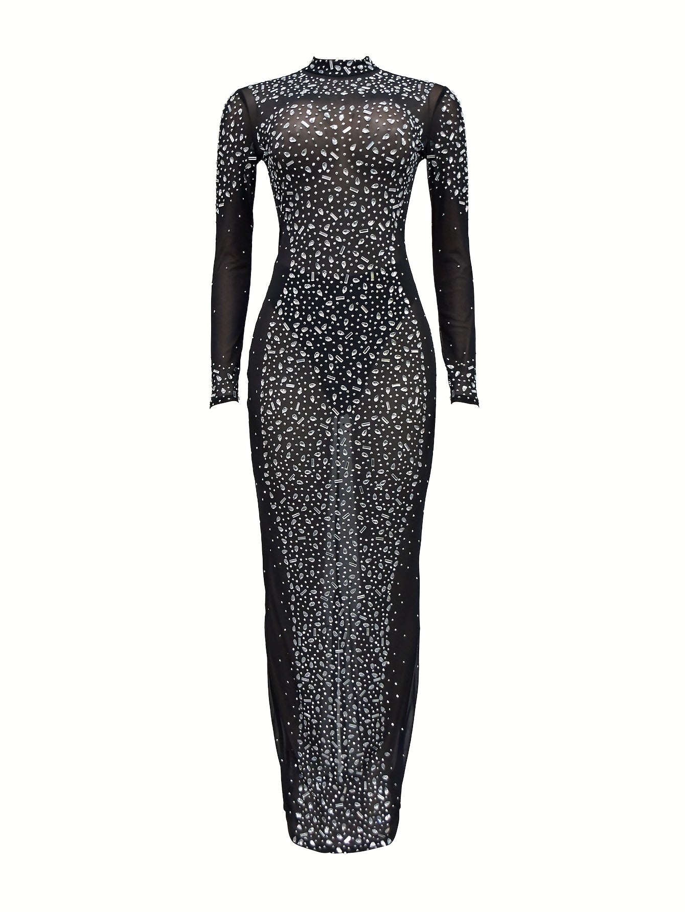 Luxurious Long Sleeve Elegant Rhinestone Dress - Exquisite Skinny Silhouette, Glamorous Formal Design for Upscale Party and Banquet Occasions - Stylish Womens Formal Wear