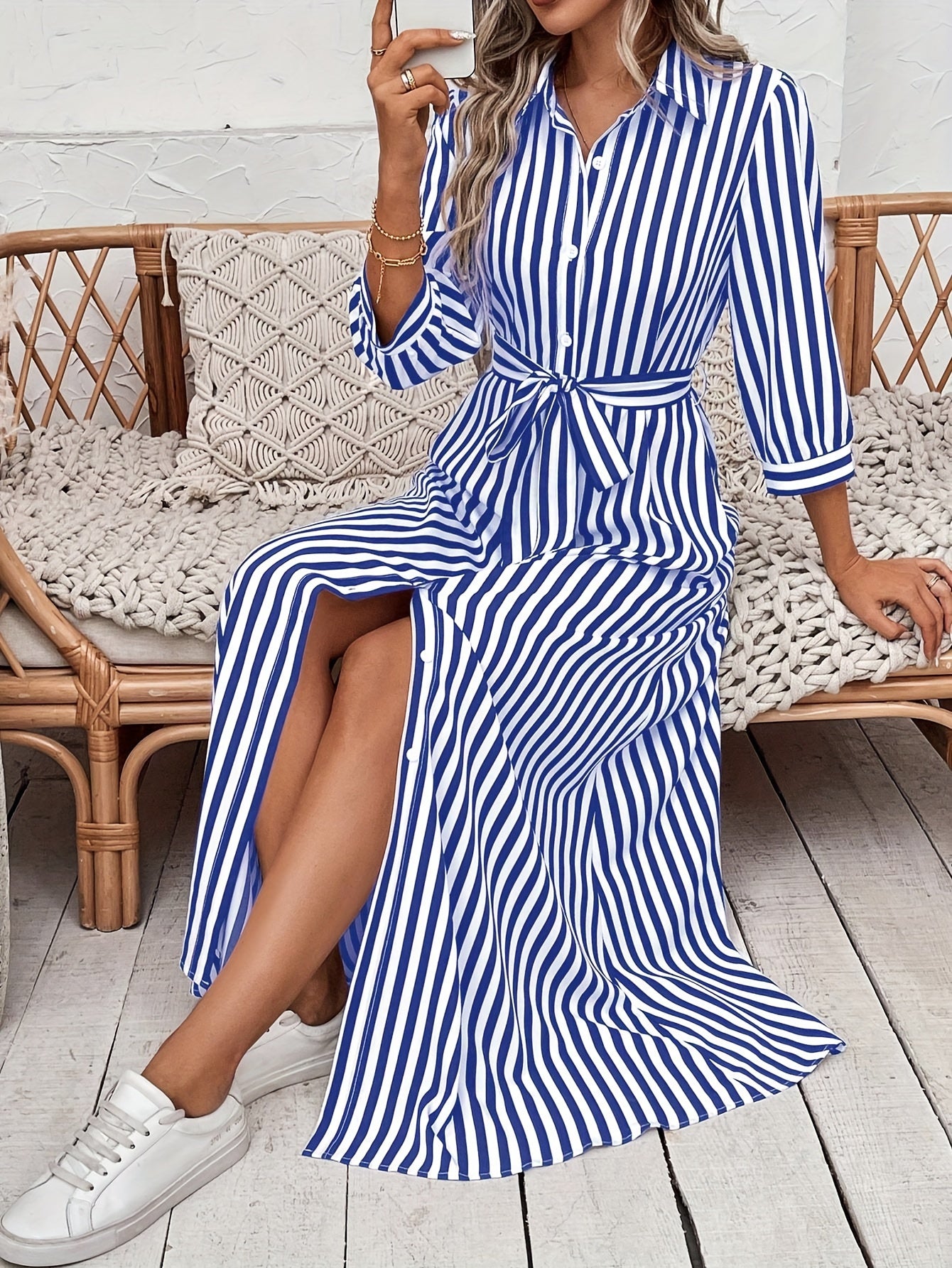 Casual Elegant Women's Striped Print Dress