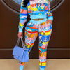 Women's Fashion Spring Long Sleeve Top, Long Pants, Funky Two Piece Set - Casual Wear, Fashionable Prints, Comfortable Drawstring Waist, Thin And Thick - Women's Versatile Work Commute, Daily Fashion Street Suit.