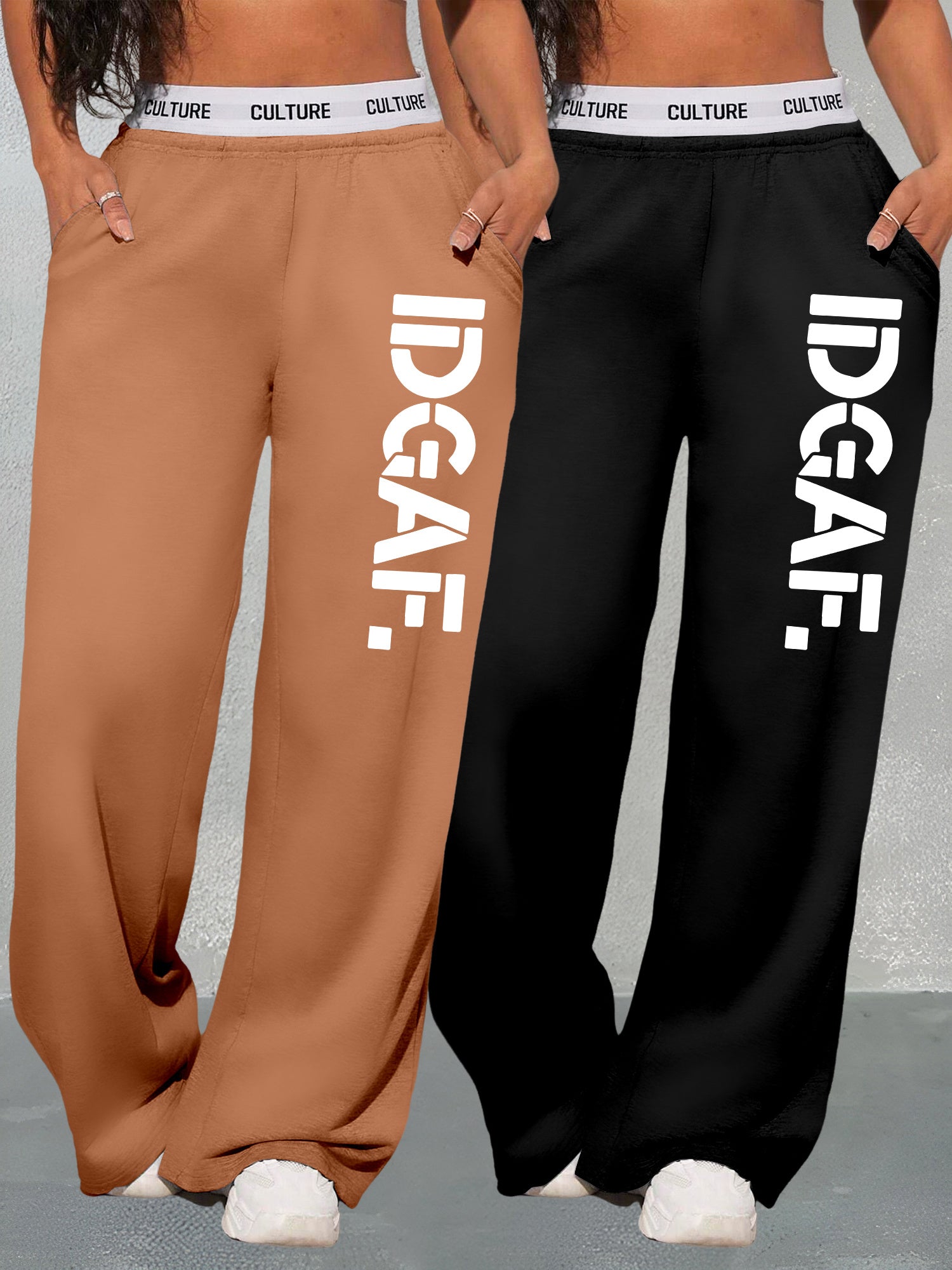 2-Pack Women'S Casual Loose-Fit High-Waisted Sweatpants, Geometric Print, Knit Fabric, Polyester, Straight Leg, Adult, All-Season, Fashion Pants