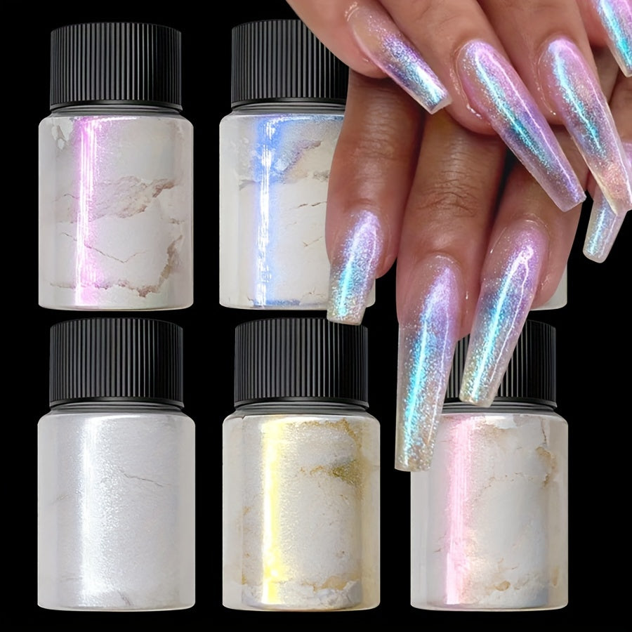 3pcs White Pearl Nail Glitter Powder - Aurora Dust & Moonlight Mirror Effect Pigment for Stunning Nail Art