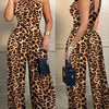 Women's Leopard Print Sleeveless Jumpsuit - Casual Knit Polyester, Wide-Leg Design, Machine Washable, All-Season Fashion for Adults, Allseason Outfit | Leopard Print Attire | Polyester Knit