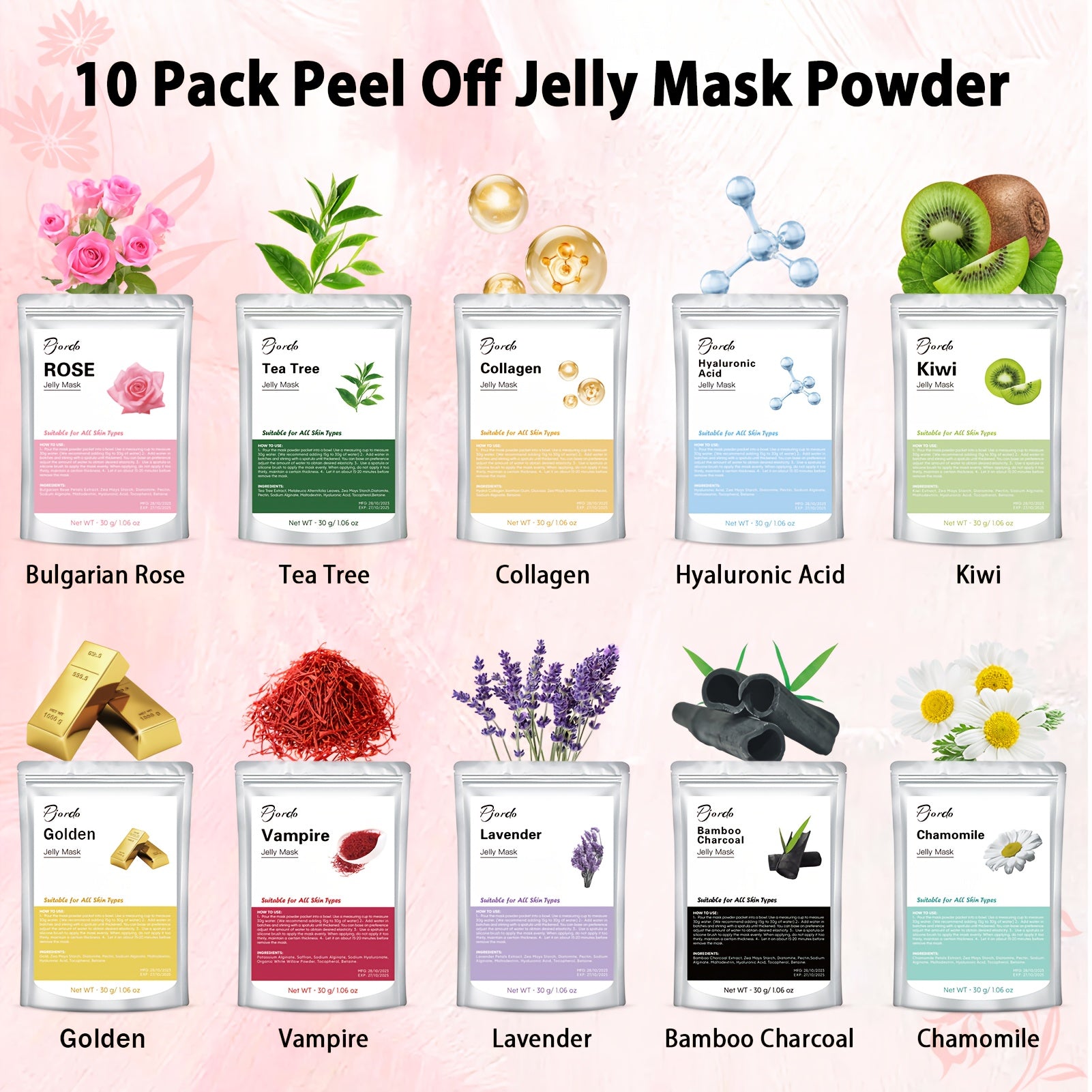 10 Pack Jelly Mask Powder With Face Mask Mixing Bowl Set, Mothers Day Spa Gifts For Wife Jelly Mask For Facials Professional, Peel Off Hydrojelly Mask, Mask For Hydrating, Nourishing