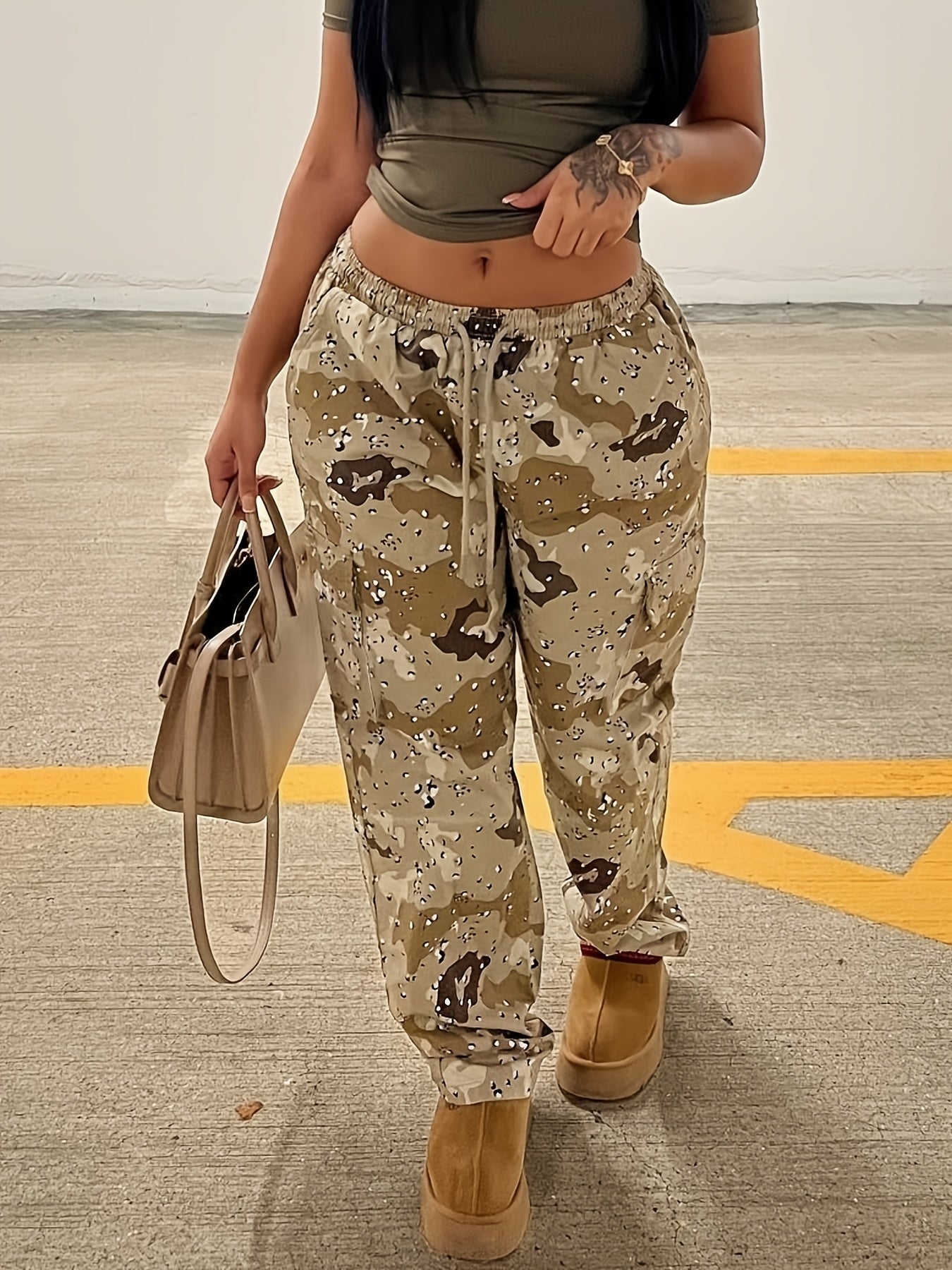 Y2K Style Paisley Pattern Drawstring Cargo Pants, 95% Polyester 5% Spandex, Machine Washable - Spring/Summer/Fall, Work Pants