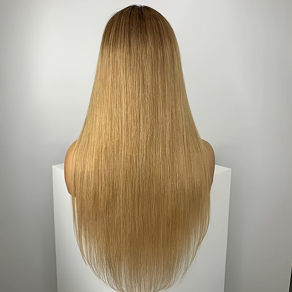 [Everyday Elegance] Super Soft Gradient Brown 30" Long Straight Synthetic Lace Front Wig - Density, 13x4x1 Deep Parting, Glueless Pre-Plucked, Heat Resistant for Daily Wear, High Temperature Fibe