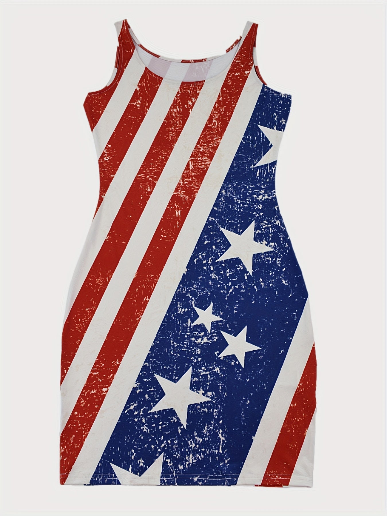 Flag Print Tank Slim Dress, Casual Sleeveless Bodycon Dress For Spring & Summer, Women's Clothing