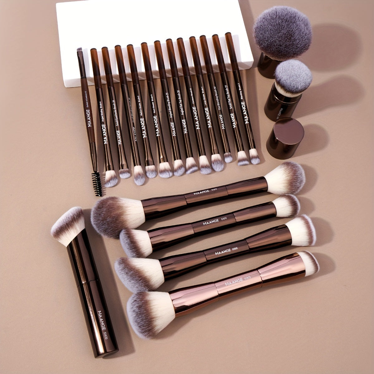 MAANGE 21-Piece Professional Makeup Brush Set, Includes 20 Aluminum Tube Brushes with Velvet Bag, Foundation, Contour, Powder, Blush, Eyeshadow, Eyelash, Browsing Brushes, Travel-Friendly, Unfragranced, Nylon Bristles, Metal