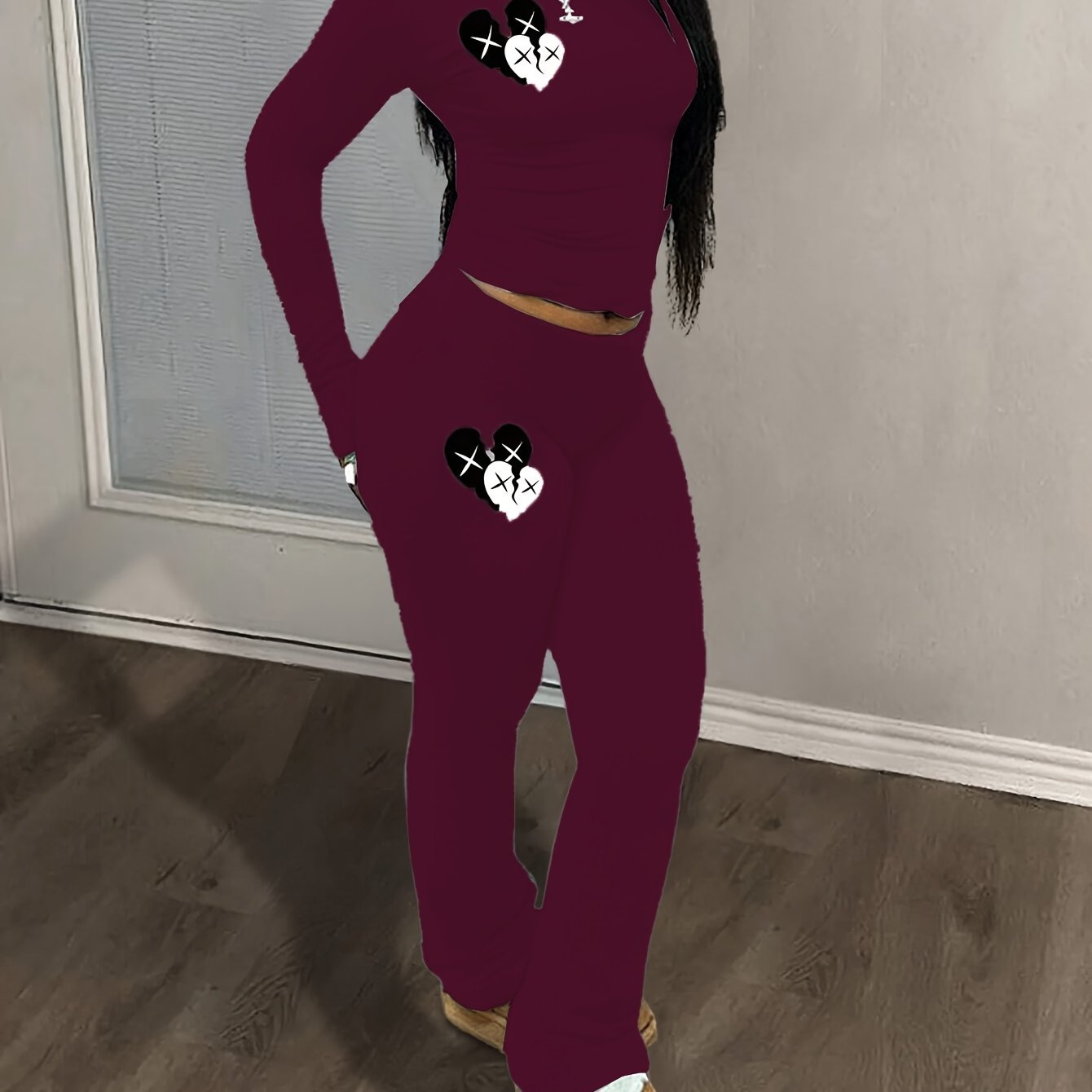 Autumn and Winter Fashionable Slim Fit Printed Long Pants and Long Sleeve Two-Piece Set