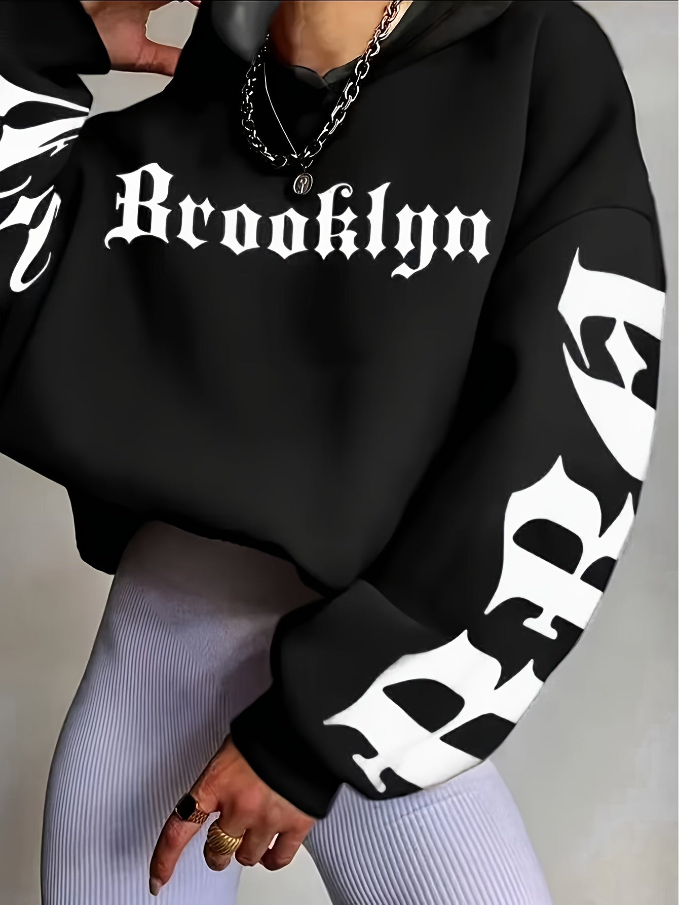 Women'S Stylish Black Hoodie with Vibrant Blue "Fear" Graphic Print - Casual Long Sleeve Pullover, Polyester Knit Fabric, Fall & Winter Essentials, Fall Winter Apparel | Bold Graphic Hoodie | Polyester Hoodie
