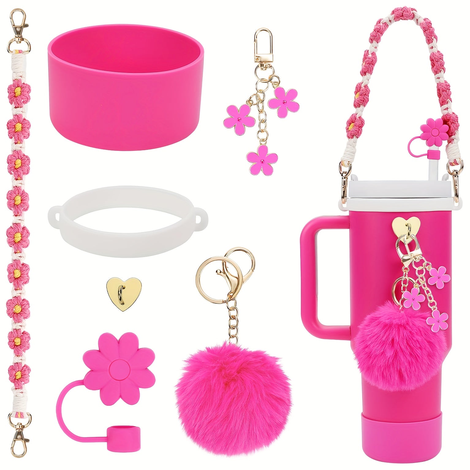 Stanley Cup Accessories Set: Handle Strap, Sleeve, Straw Cover & Charms for 40oz & 30oz Insulated Cups
