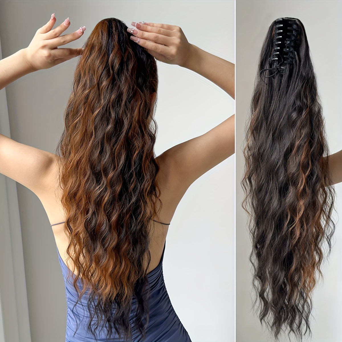 YUSULAXI Women'S 28-Inch Brown Wavy Ponytail Extension, High Temperature Fiber Clip-In Tailpiece, Synthetic Hairpiece for Ladies
