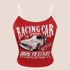 Y2K Style Racing Car Print Crop Top, Sleeveless Spaghetti Strap Tank Top for Women, Summer Letter & Symbol Design, Fashionable & Trendy, No Underwire, Y2K Fashion