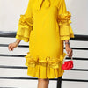 Elegant Ruffled Tie Neck Long Sleeve Dress for Women, Spring/Fall Casual Wear