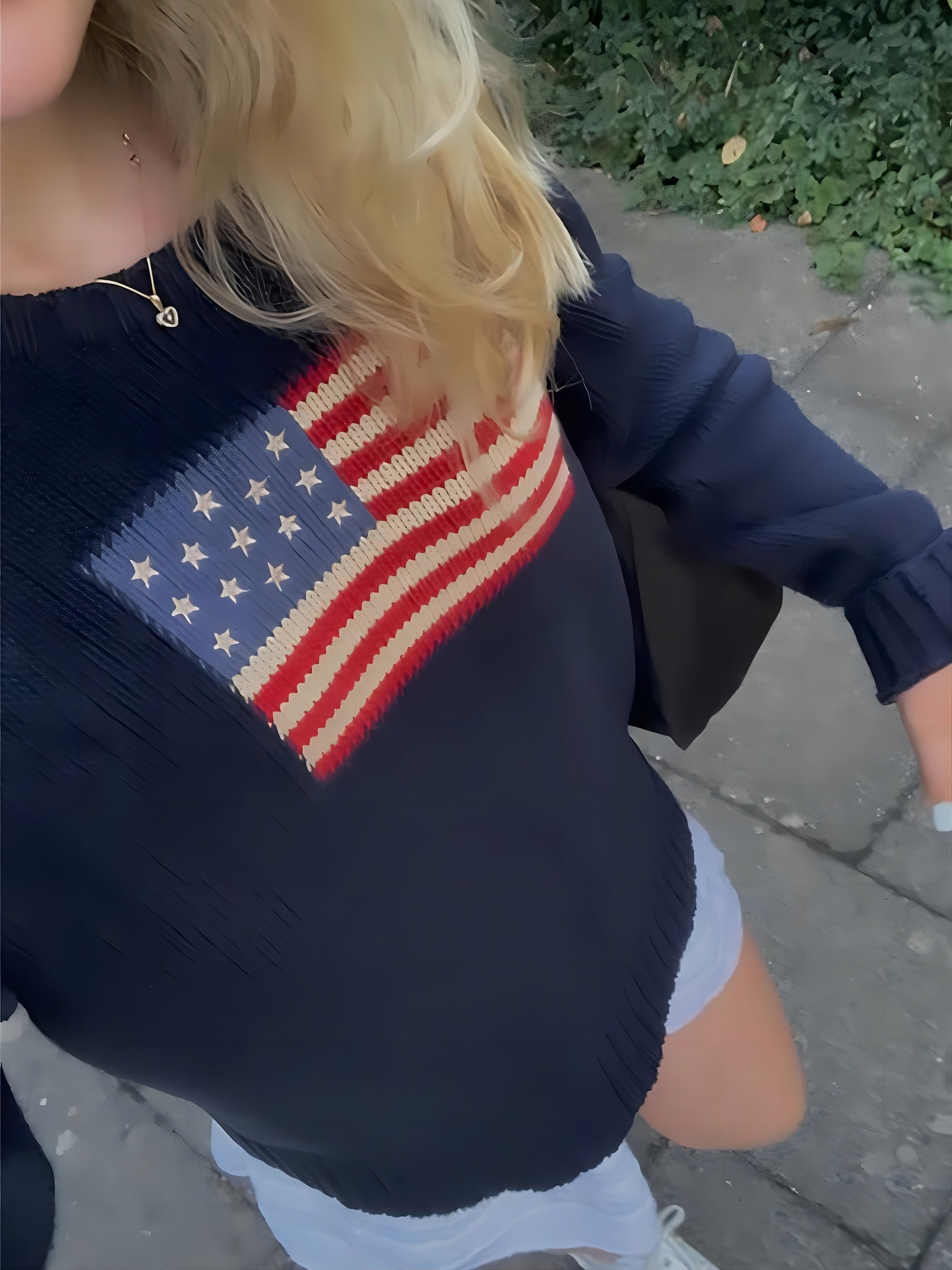 American Flag Pattern Pullover Sweater, Casual Crew Neck Long Sleeve Loose Sweater, Women's Clothing