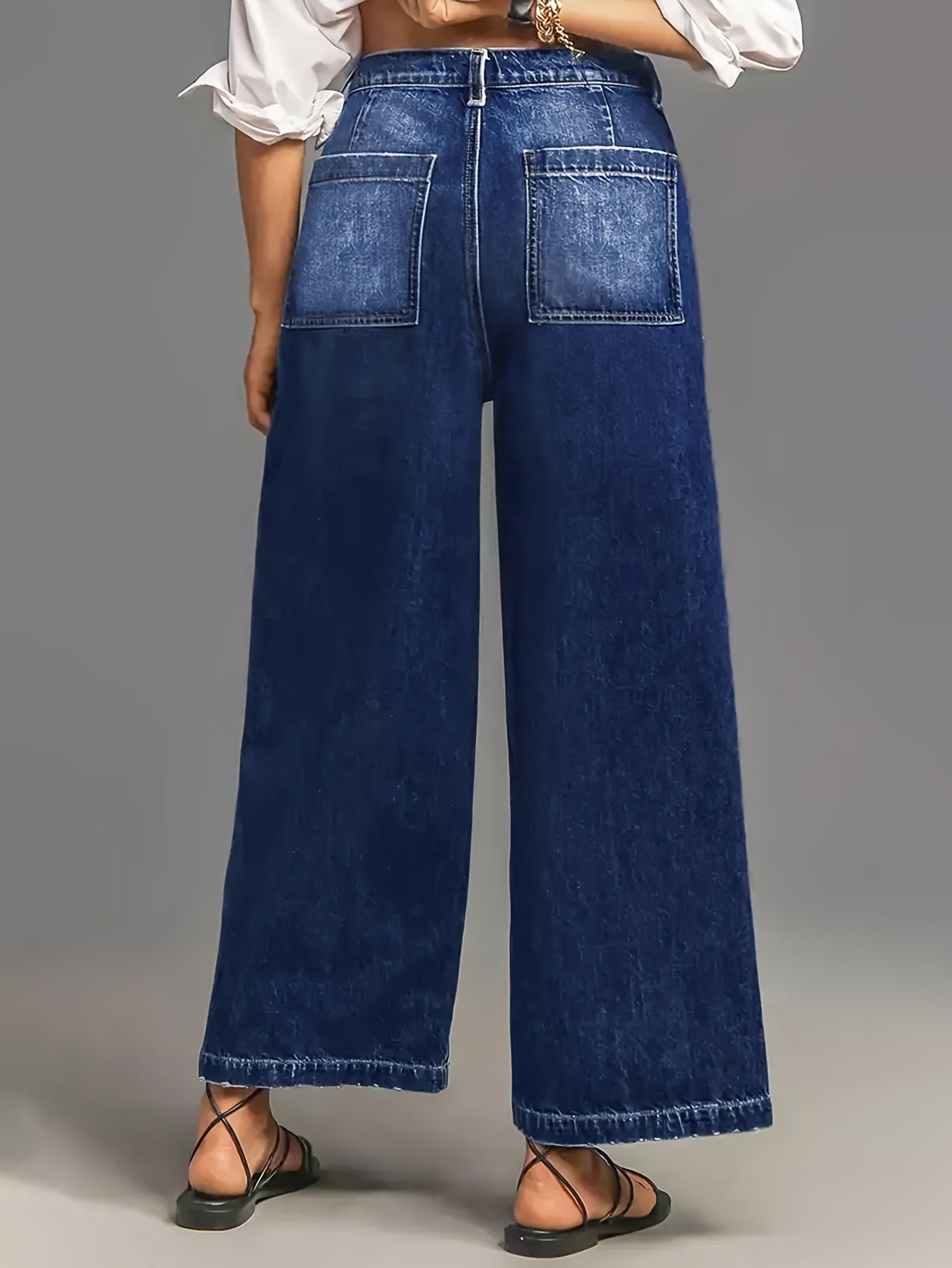 Women's Slimming Wide Leg Jeans Pants - European & American Style Casual Loose Fit with Multiple Pockets, Machine Washable Denim for Spring Summer Fall
