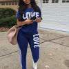 Women's Casual Polyester Knit Sweatpants Set with Round Neck and Alphabet Letter Print, Spring/Summer Collection - Love Letter Design - For Women - Made of Polyester - Perfect for Casual Wear & Loungewear - Ideal Gift for Fas