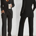 2025 Hit A Women'S Suit with an Irregular Design Exuding a High-End Feel. It'S a Two-Piece Set Featuring a Comfortable Long-Sleeved Top Paired with Wide-Leg Pants.
