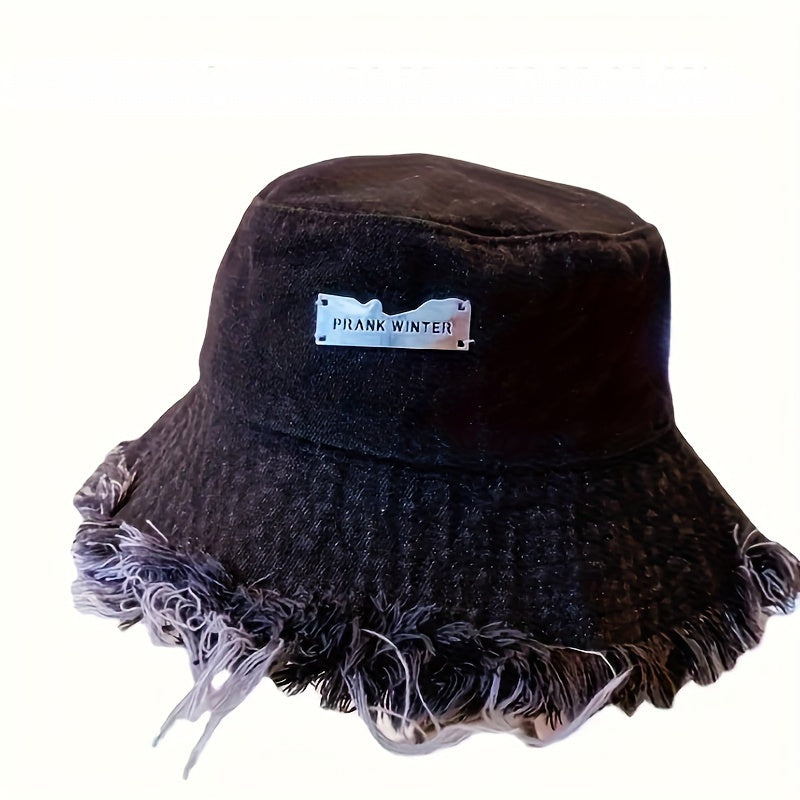 Stylish Basin Bucket Hat - Lightweight, Distressed, Raw Hem, Casual Sunshade Fisherman Cap for Women and Girls - Blue Denim Washed, Soft, Breathable, Adjustable, Perfect for Outdoor Activities
