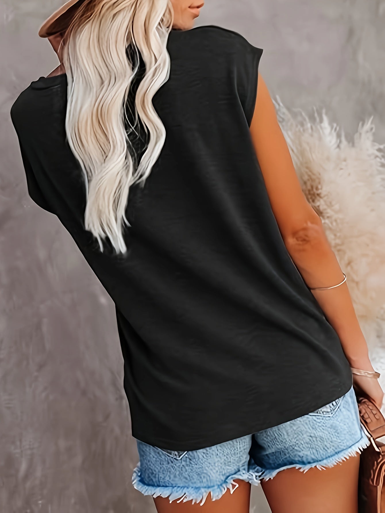 European & American Fashion Two-Piece Set – Printed V-Neck Button Vest & Matching Casual Bottoms, Lightweight Polyester-Rayon Blend