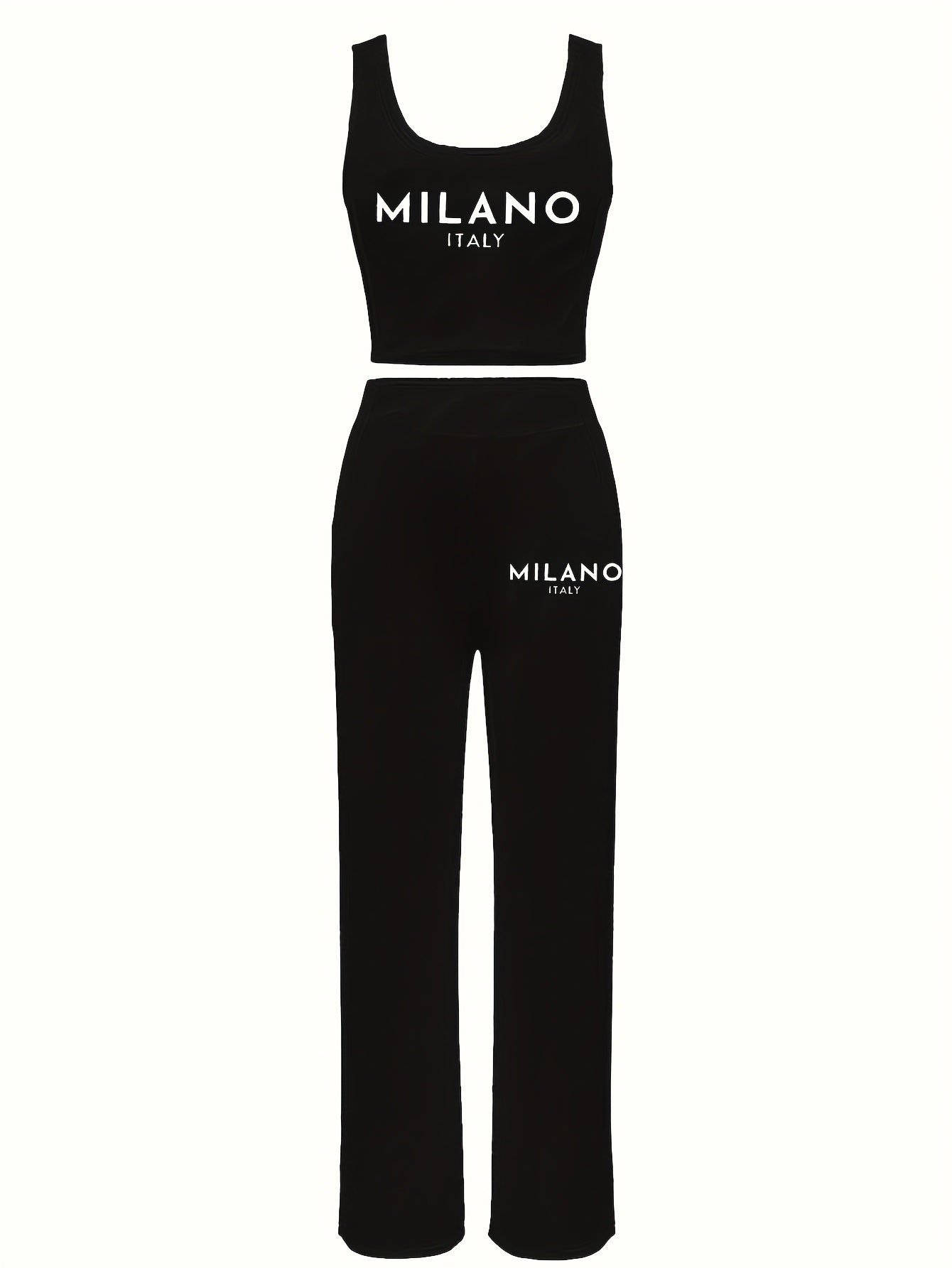 2pcs Halter Neck Crop Top & Drawstring Sweatpants Set, Women's Fashion Two Pieces Sports Set