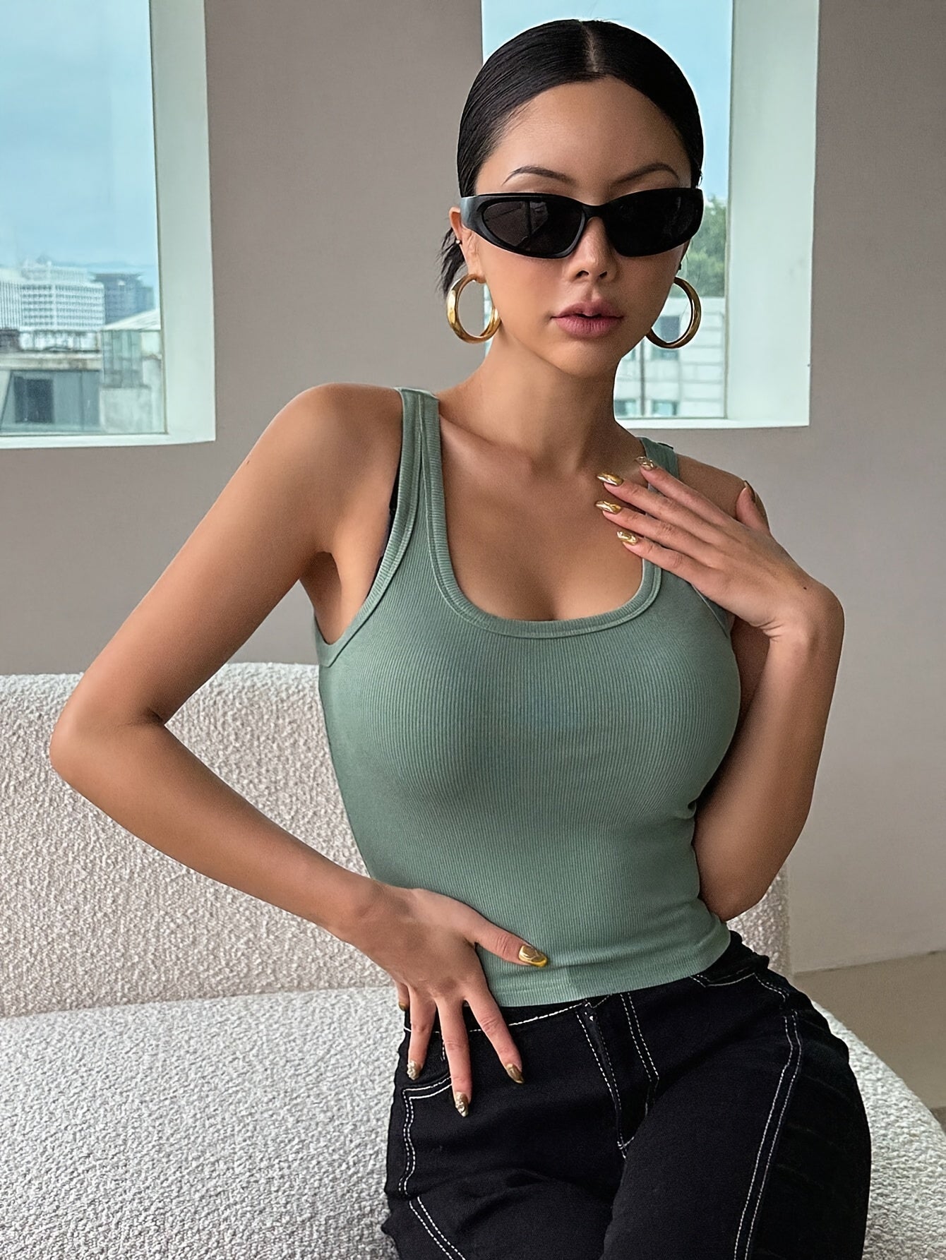 Women'S Solid Color Ribbed Tank Top