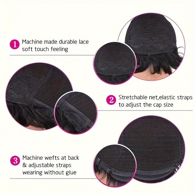 180% Density Bouncy Afro Loose Curls Short Bob Wig - 100% Human Hair, Pixie Cut, Bangs, Rose Cap, Glueless Put-On for All Ethnicities