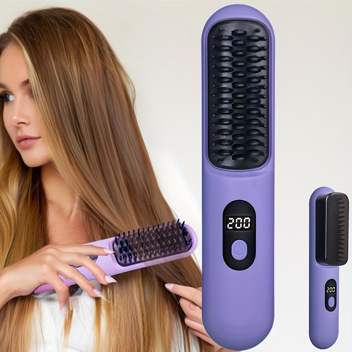 Portable Cordless Hair Straightener Comb with LED Display – USB Rechargeable, 2000mAh Battery, 35W Powerful Heat, Purple & Black Design for All Hair Types, Unisex Adult Hair Styling Tool, Everyday Grooming | Stylish Styling