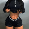 Letter Pattern Casual Two-piece Set, Zip Front Long Sleeve Top & Shorts Outfits, Women's Clothing