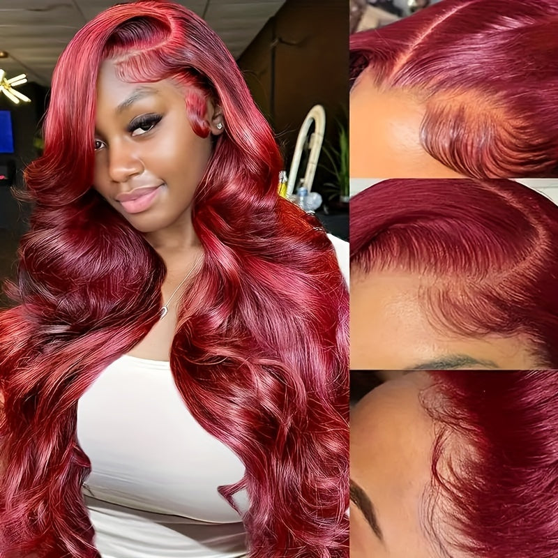99J Burgundy HD Lace Front Human Hair Wig - 13x4 Glueless Body Wave Pre-Plucked Wine Red Lace Front Wig for Women, Wear & Go