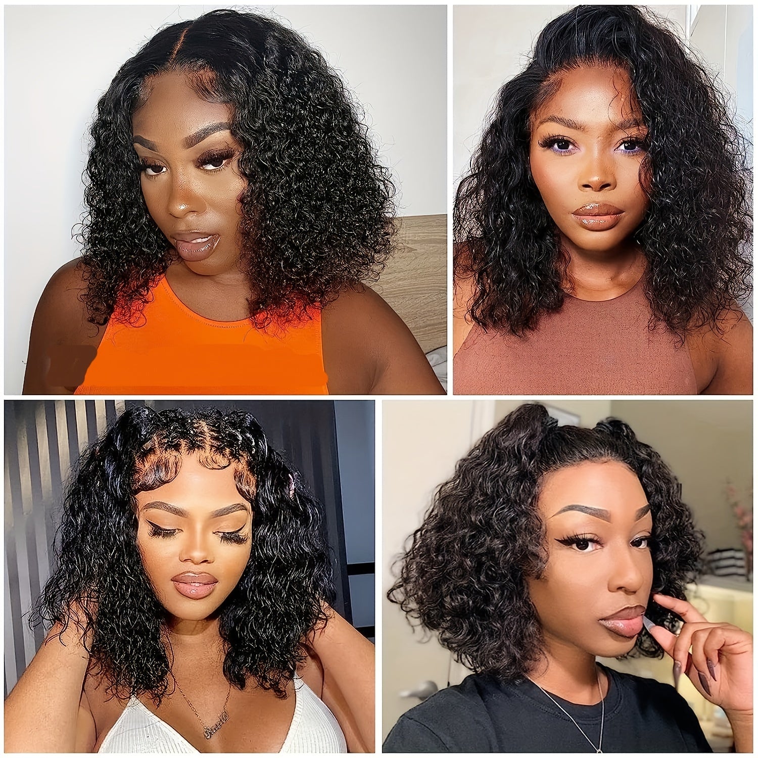 [150% Density Curly Bob Wig] Easy-to-Wear Curly Wave Bob Wig for Women | 100% Brazilian Human Hair | Pre-Plucked & Pre-Cut with Adjustable No-Glue 4x4 HD Lace Closure | Natural Black, 150% Density | Versatile & Beginner-Frien