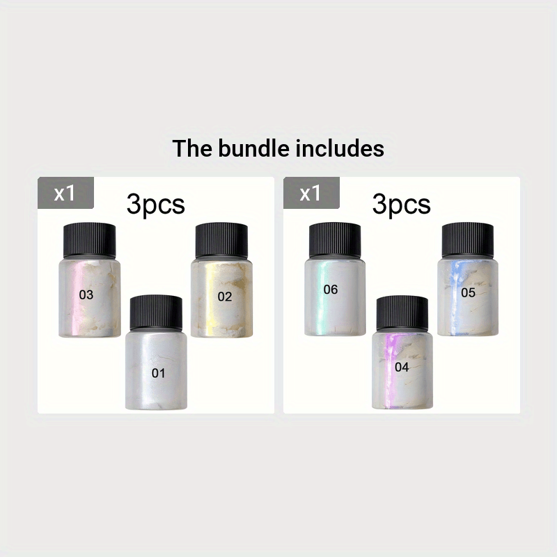 3pcs White Pearl Nail Glitter Powder - Aurora Dust & Moonlight Mirror Effect Pigment for Stunning Nail Art