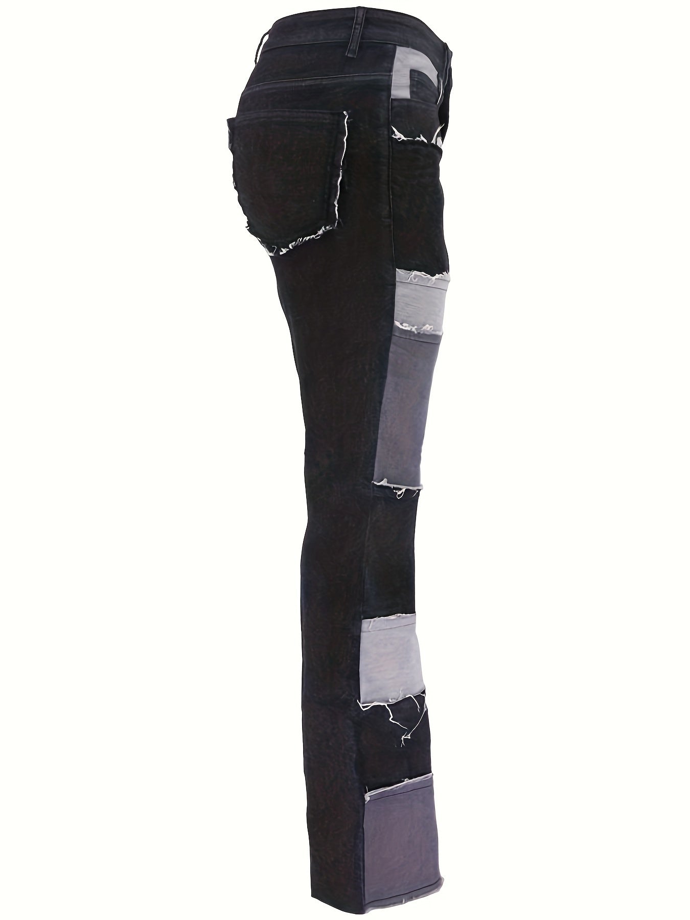 European And American New Fashion Contrasting Patchwork High-waisted Tight Hip Flared Women'S Denim Trousers