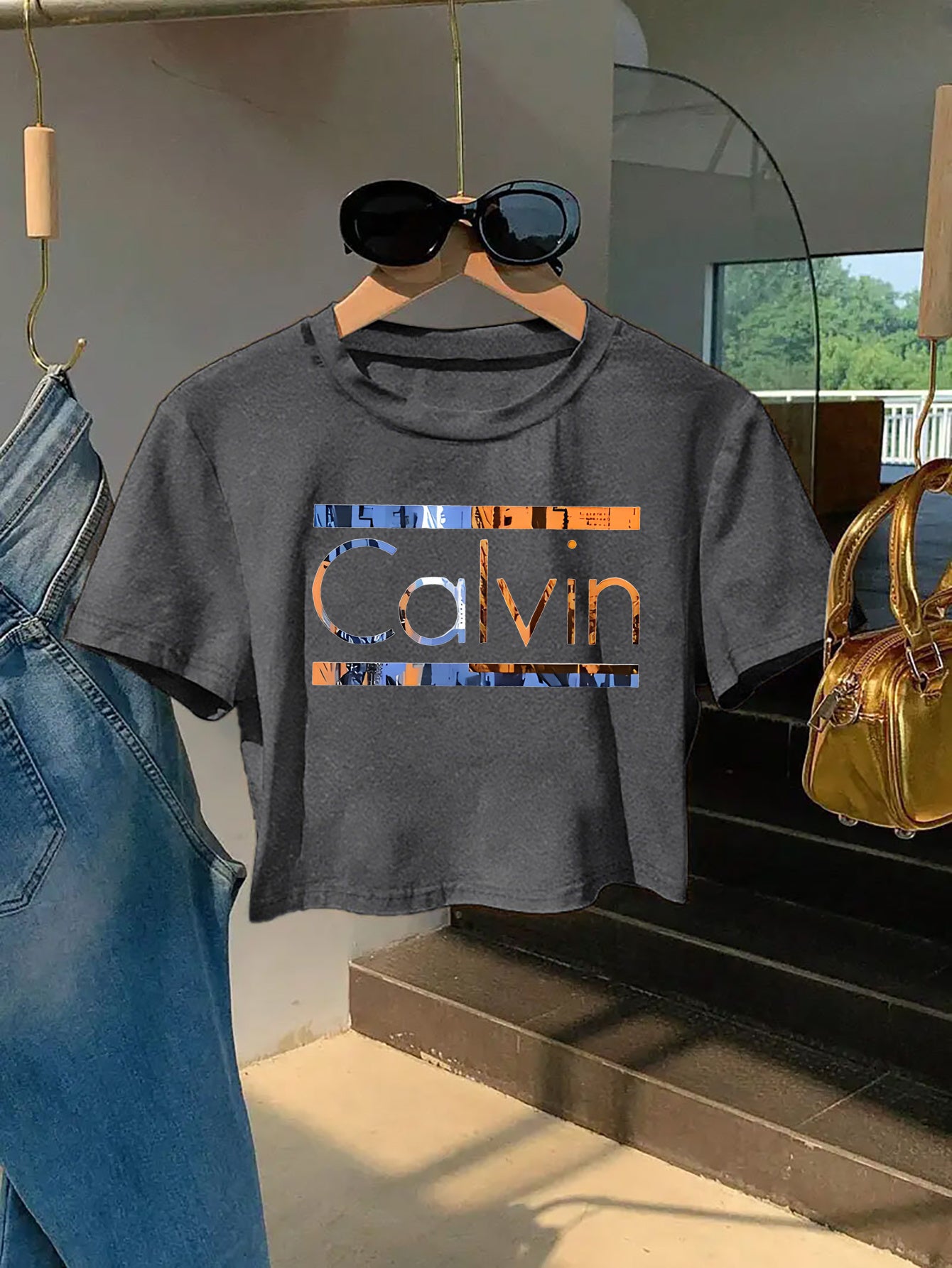 Women'S Y2K Style "Calvin" Graphic Tee - Soft & Comfortable Short Sleeve T-Shirt, Casual & Fashionable, Spring/Summer Top, Casual Wear | Playful Print | Comfortable Fit, Ladies T Shirts