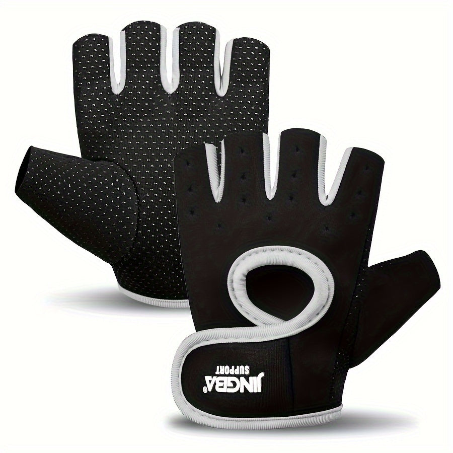 Breathable Sports Gloves with Silicone Non-Slip Palm Matrix, Half Finger Gym Fitness Gloves with Ventilated Back, Durable Polyester Hand Washable Fingerless Cycling Training Gloves - For Men & Women - Suitable for Cycling, Gy