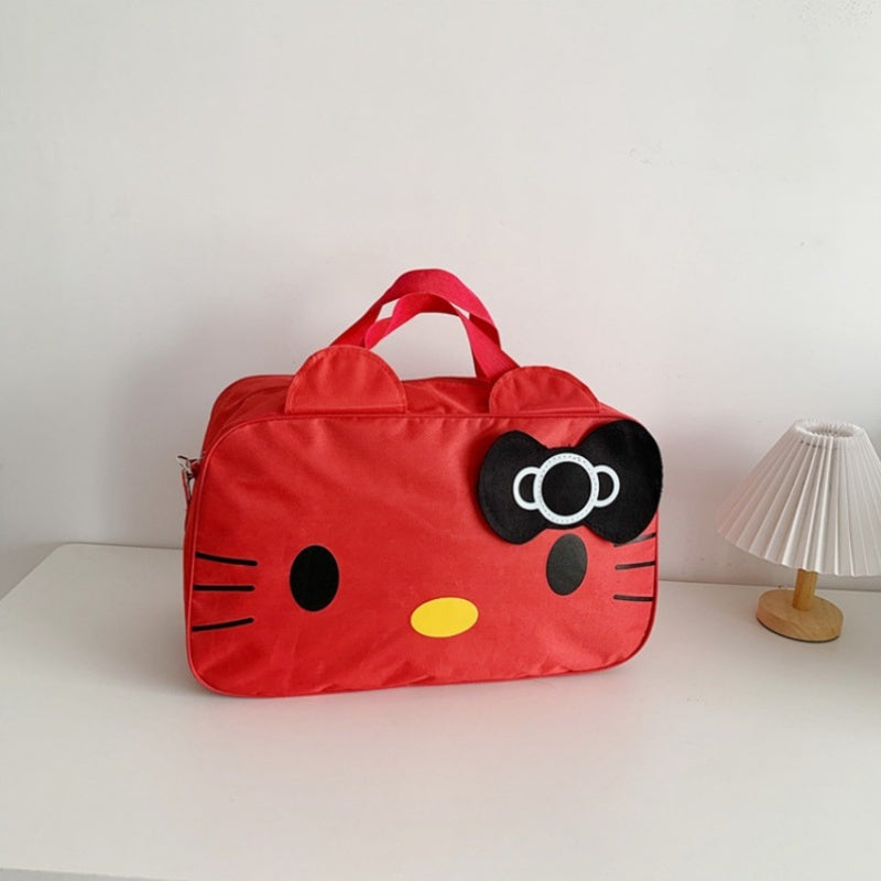 Women's Red Nylon Duffel Bag - Cartoon Design, Large Capacity | Portable & Short Handle | Hand Washable