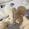 Winter Fleece Mittens with Hanging Cord, Plush Lamb Lined Warm Gloves, Windproof Thermal Thickened for Outdoor Cycling and Going Out - Hand Washable Woven Craftsmanship, Elastic Fit