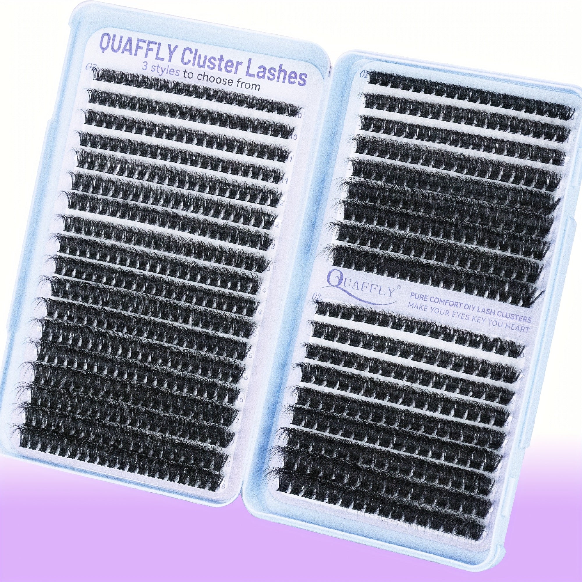 QUAFFLY Eyelashes 666pcs D-Curl Fluffy Eyelash Extension Set 60D+80D+100D Cluster Eyelash Extension Set 10-18mm Individual Cluster Eyelash Extension Set With Eyelash Bond And Seal, Eyelash Remover, Tweezers