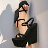 Women'S Black Faux Fur Platform Sandals with Buckle Closure - Stylish High Heel, Open Toe, and Thick Sole, All-Season Footwear, Fashionable Footwear | Platform Heel Sandals | Buckle Closure Sandals