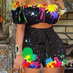 Hollow-out Design Off Shoulder Romper, Vacation Style Short Sleeve Lace Up Romper Jumpsuit For Spring & Summer, Women's Clothing